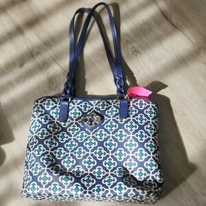 Brighton Blue and White Patterned Tote VINTAGE